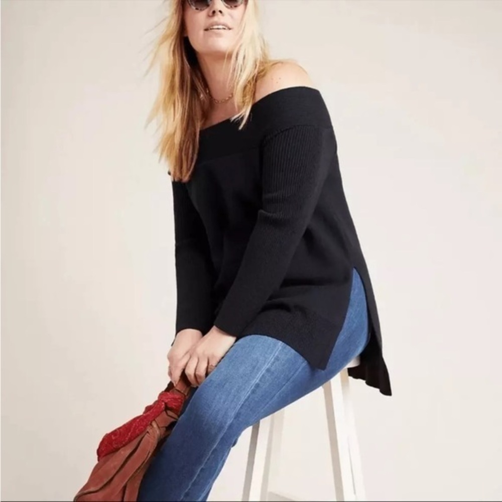 Anthropologie Elise Tunic Sweater Bell Sleeve Black Women’s XS